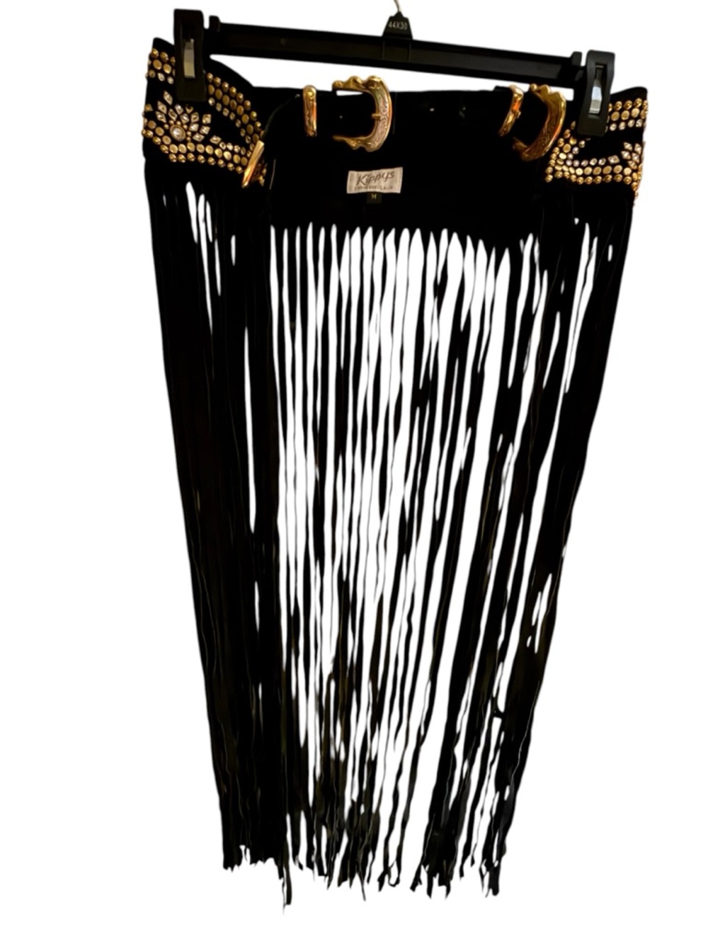 Kippy’s Fringe Belt Black Gold Studded Crystal Western Double Buckle M